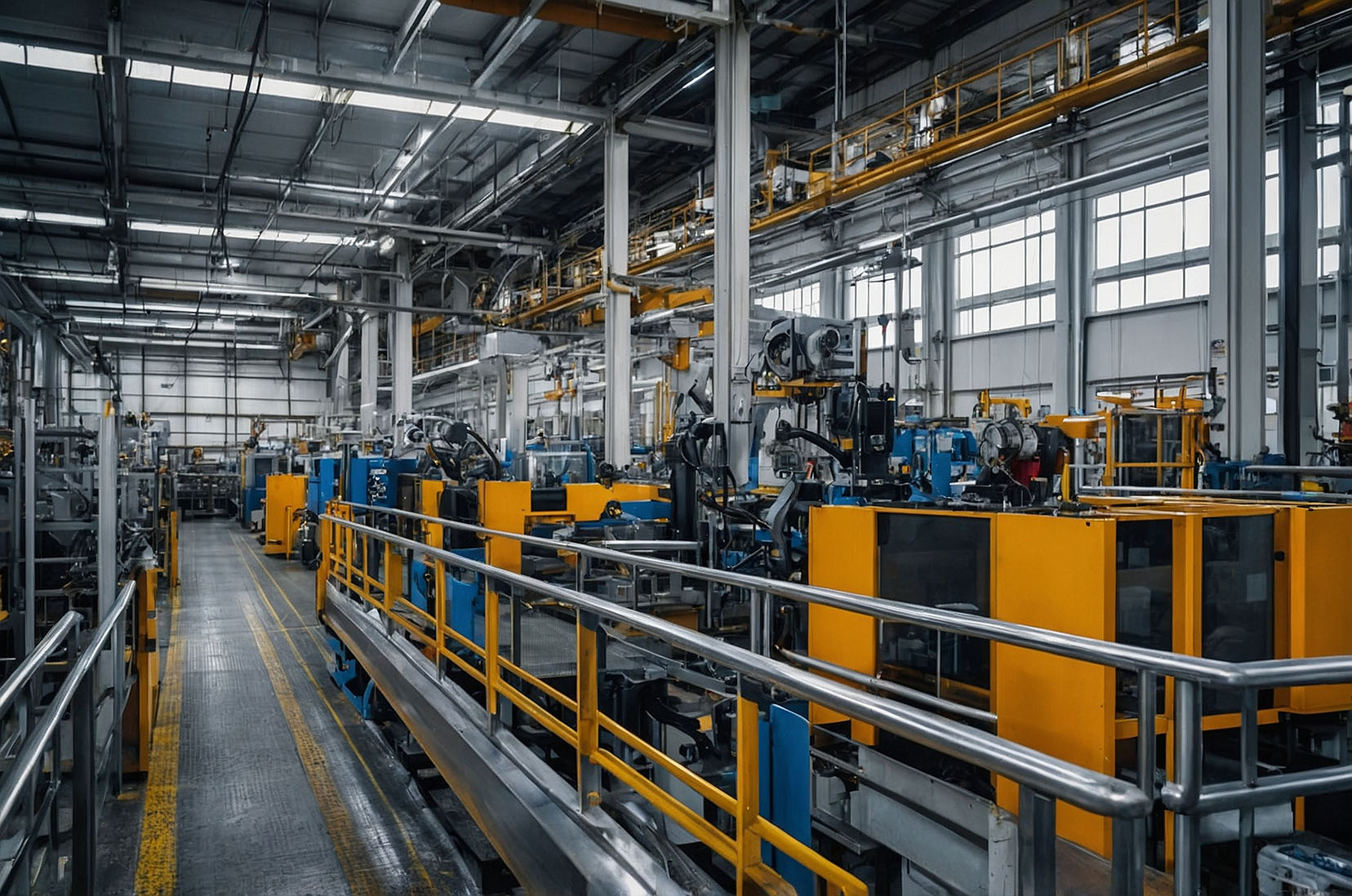 Modern warehouse with digital graphic overlay