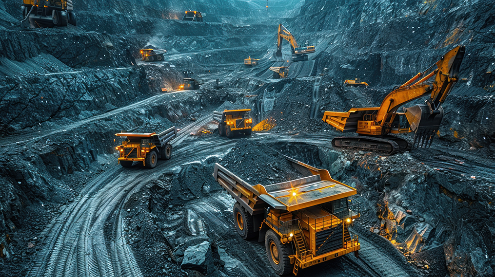 heavy-equipment-working-mine abstract data graph concept with data clusters particles digital sorting management concept business finance generated ai