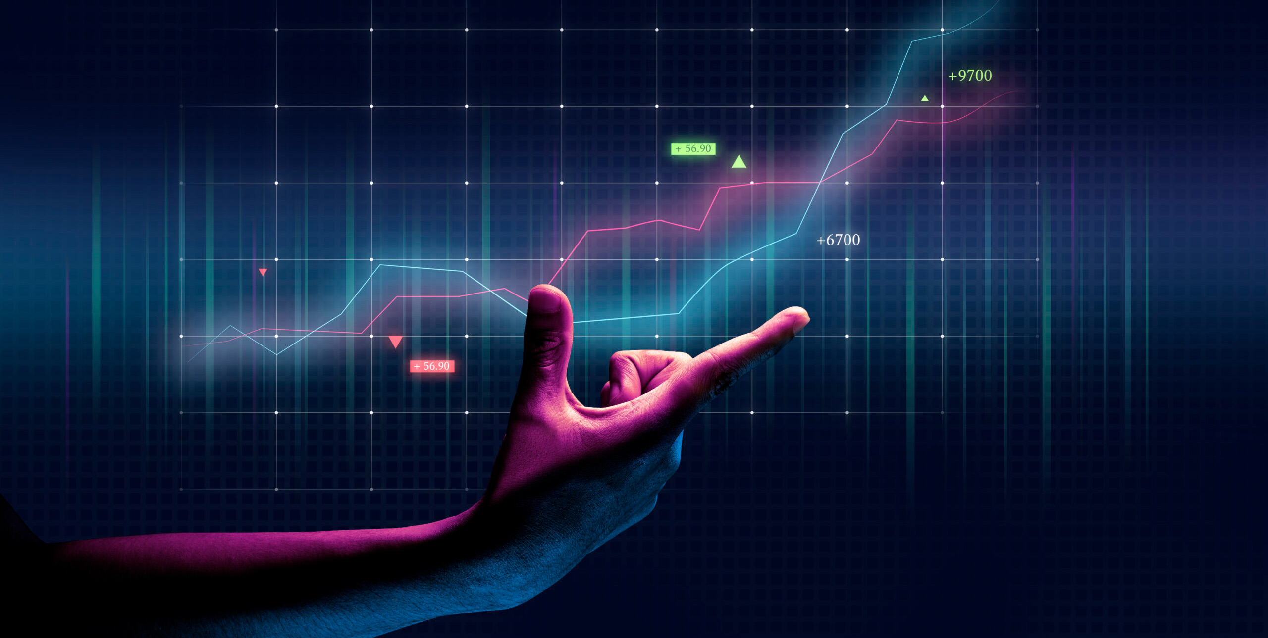 Businessman hand finance business chart of metaverse technology